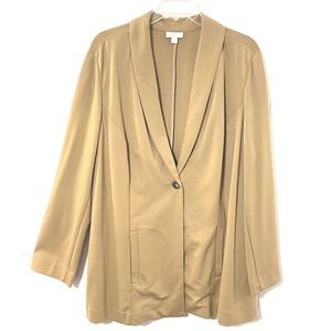 J Jill Women XLP Ponte Jacket Camel Brown Collar Long Sleeve Stretch KHAKI Comfy